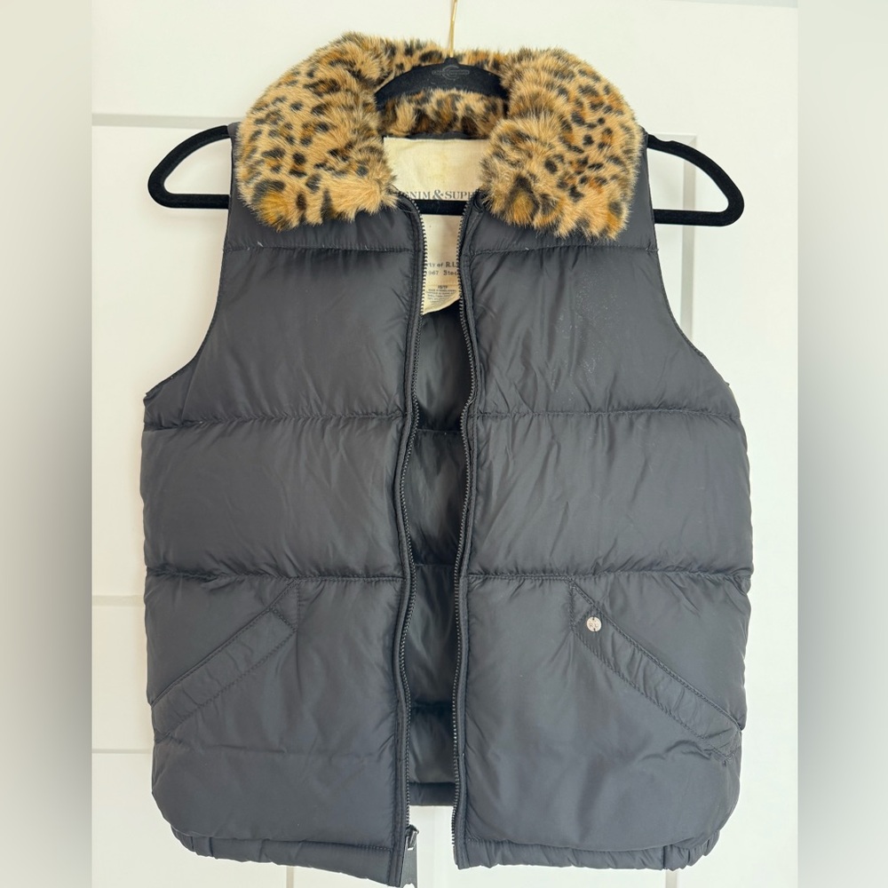 Denim & Supply Ralph Lauren Black Coat with Leopard Trim